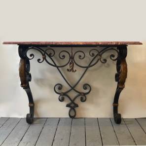 A French Wrought Iron Marble Topped Console